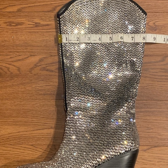 Black and Silver Metallic Rhinestone Boots with Heel - Picture 10 of 10
